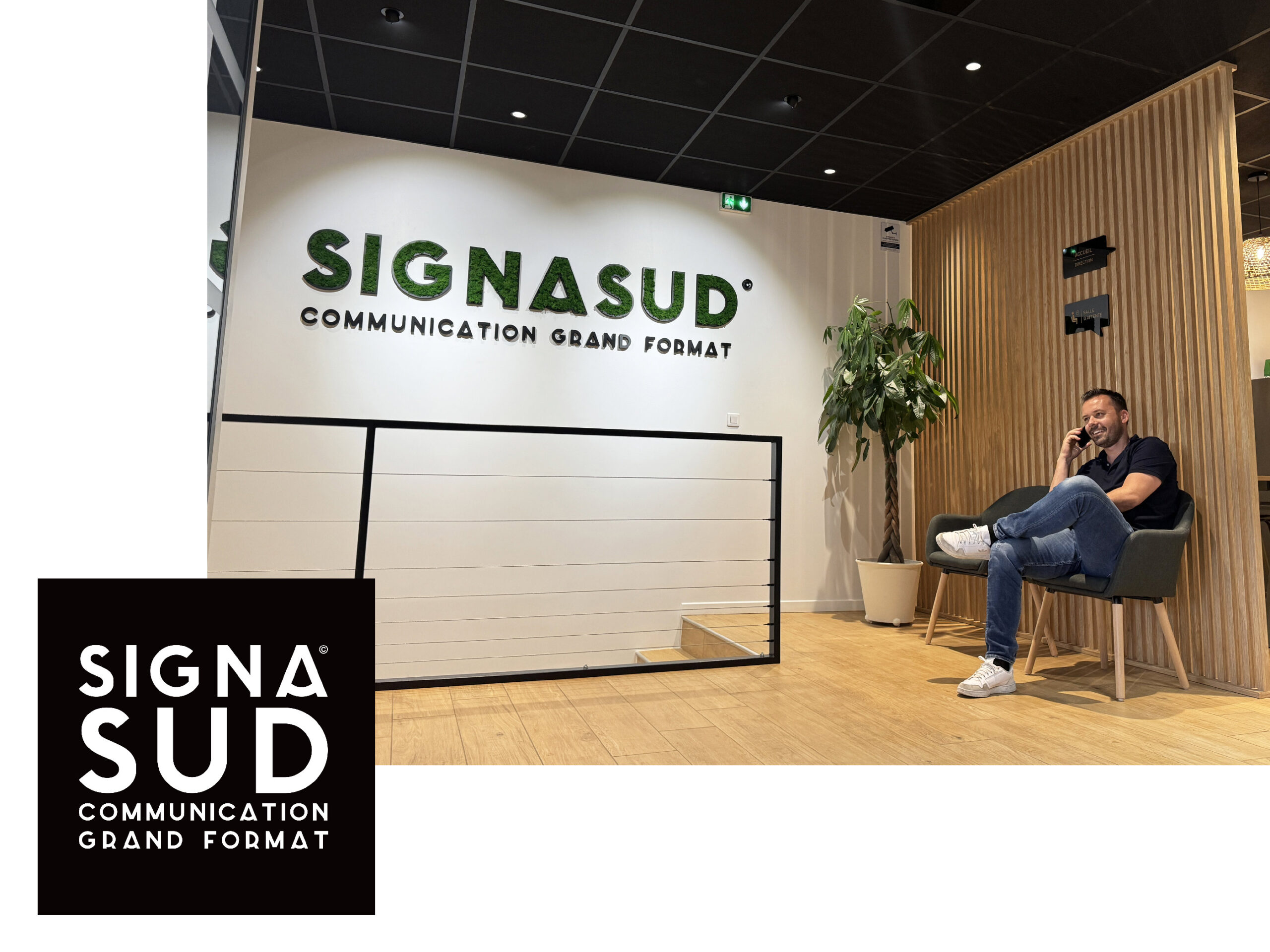 signalétique extérieure grand format à Montpellier Enseigne SIGNASUD dans les locaux, spécialiste en signalétique extérieure grand format à Montpellier